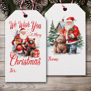 Retro Santa Claus with Bear Christmas Gift Tags