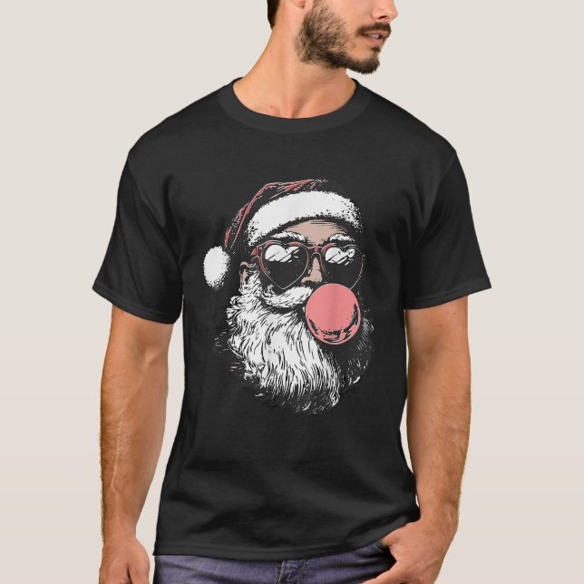 Retro Santa Claus With Bubble Gum Funny Christmas  T-Shirt (Front)