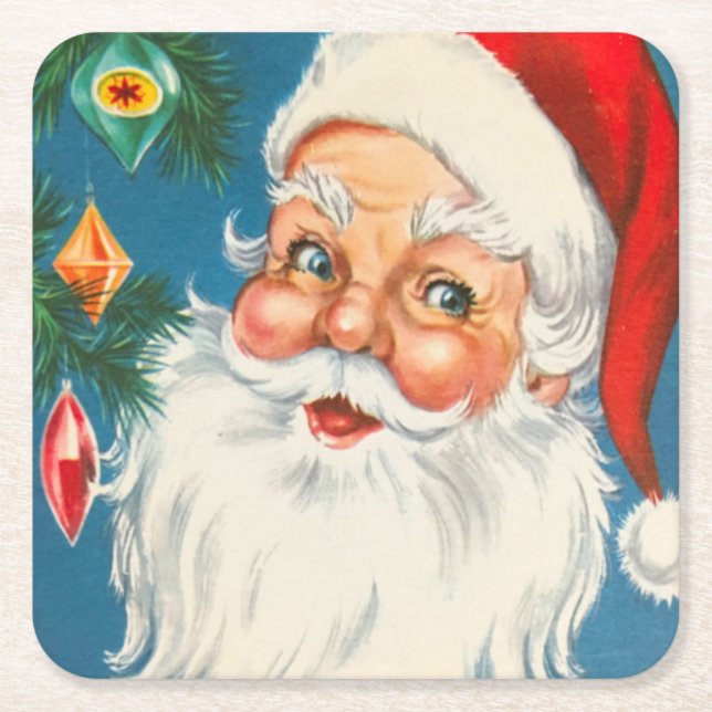 Retro Santa Claus with Christmas Ornaments Coaster (Front)