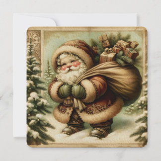 Retro Santa Claus with Gifts Holiday Card