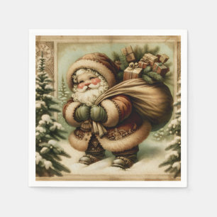 Retro Santa Claus with Gifts Napkin
