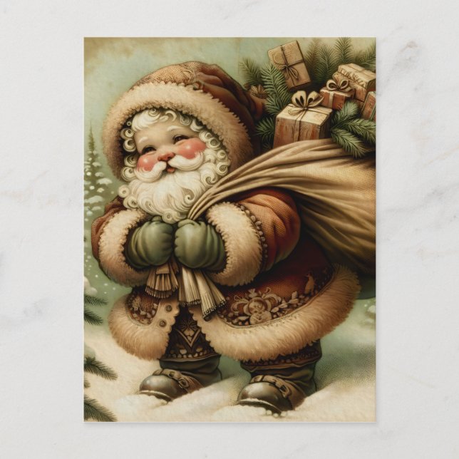 Retro Santa Claus with Gifts  Postcard (Front)