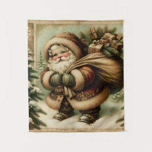 Retro Santa Claus with Gifts Tapestry