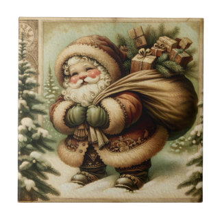 Retro Santa Claus with Gifts Tile