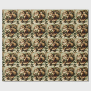 Retro Santa Claus with Gifts Wrapping Paper