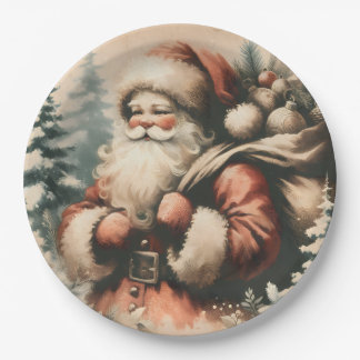 Retro Santa Claus with Ornaments  Paper Plate