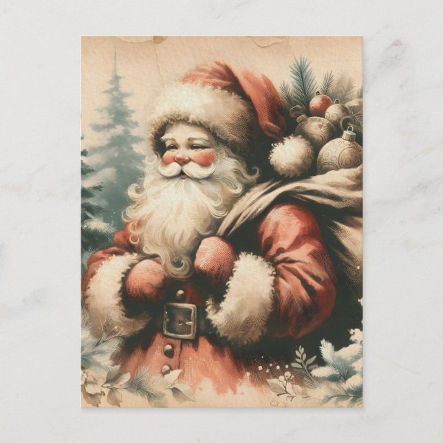 Retro Santa Claus with Ornaments  Postcard (Front)