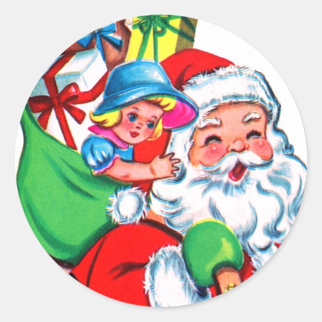 RETRO Santa Claus WITH TOYS Classic Round Sticker (Front)