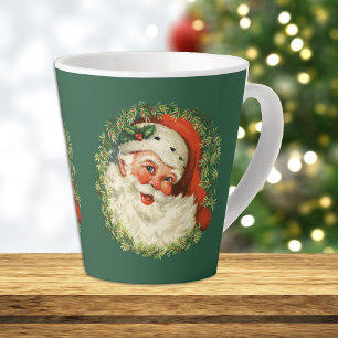 Retro Santa Claus Wreath Latte Mug