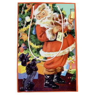 Retro Santa, Cookies and Milk, and Dancing Poodle Medium Gift Bag