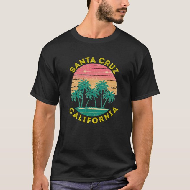 Retro Santa Cruz California Vacation Souvenir Palm T-Shirt (Front)