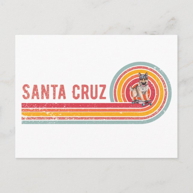 Retro Santa Cruz Skateboarding German Shepherd Postcard (Front)