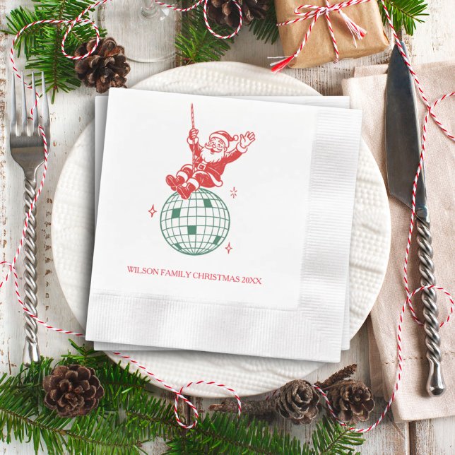 Retro Santa Disco Ball Christmas Party Napkin (Creator Uploaded)