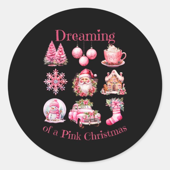 Retro Santa Dreaming Of A Nk Christmas For Girls L Classic Round Sticker (Front)
