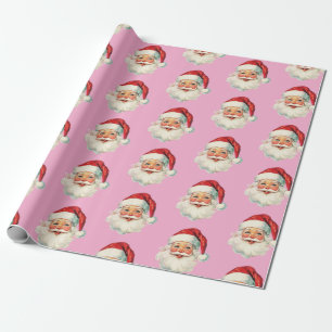 Retro Santa Face Christmas Pink Wrapping Paper