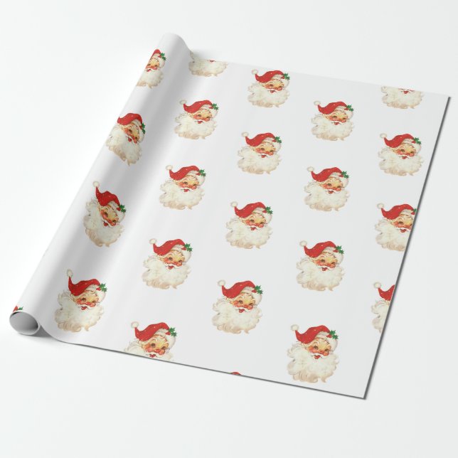 Retro Santa face Christmas wrapping paper (Unrolled)