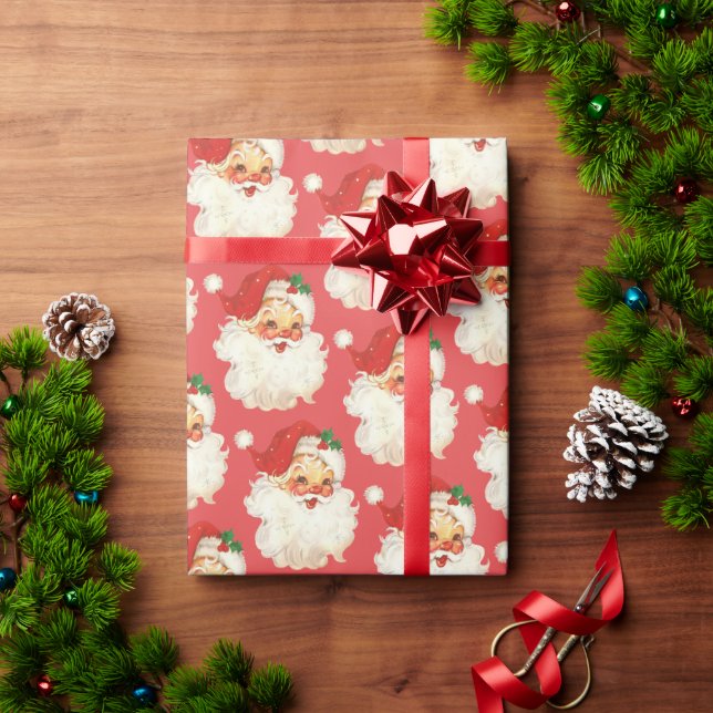 Retro Santa face Christmas wrapping paper (Holiday Gift)