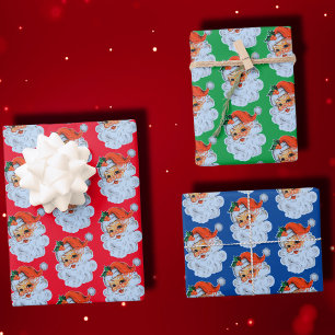 Retro Santa face Christmas Wrapping Paper Sheet