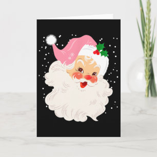 Retro Santa Face In Pink Hat Vintage Christmas San Card