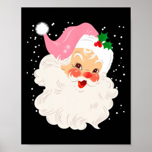 Retro Santa Face In Pink Hat Vintage Christmas San Poster