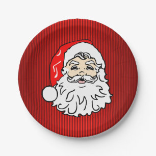 Retro Santa Face Red Paper Plate