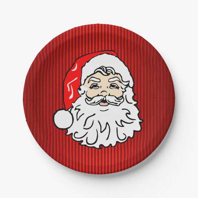 Retro Santa Face Red Paper Plate (Front)