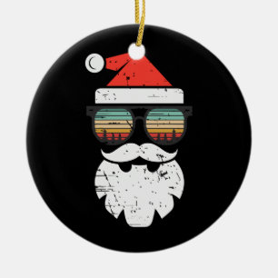 Retro Santa Face Sunglasses Santa Hat Christmas Ceramic Tree Decoration