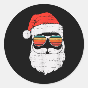 Retro Santa Face Sungled Christmas In July Summer Classic Round Sticker