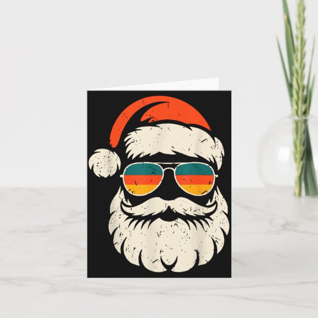 Retro Santa Face Sungles Funny Christmas Family Ou Card (Front)