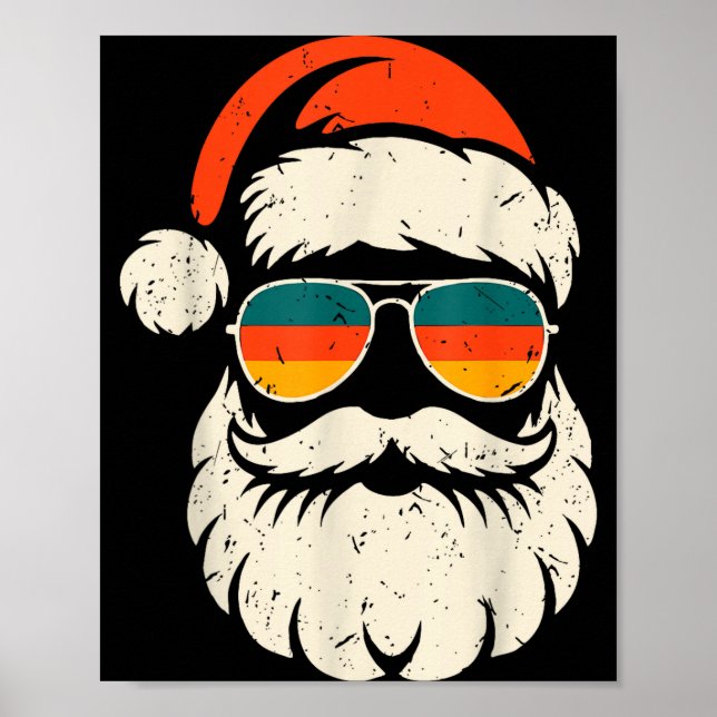 Retro Santa Face Sungles Funny Christmas Family Ou Poster (Front)