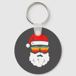 Retro Santa Face With Vintage Sungles Christmas Ho Key Ring