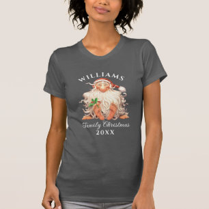 Retro Santa Family Christmas with Name and Yea T-Shirt