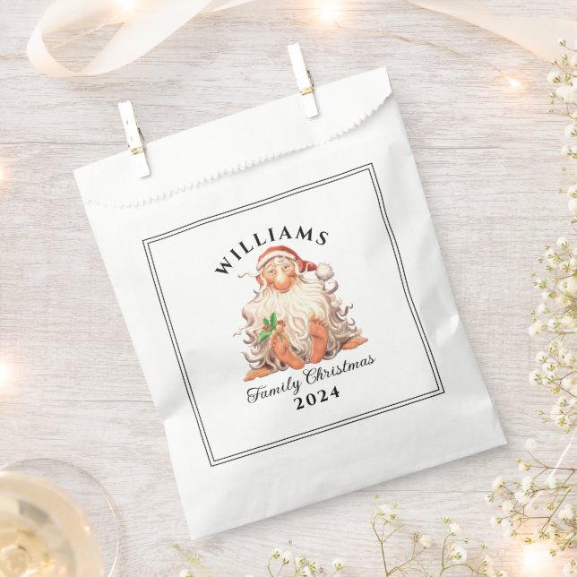 Retro Santa Family Christmas with Name and Year Favour Bags (Clipped)