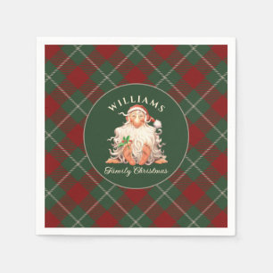 Retro Santa Family Christmas with Name and Year Napkin