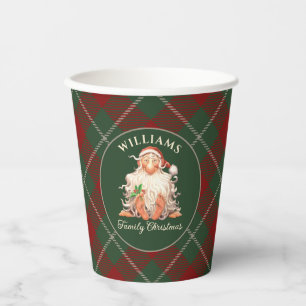 Retro Santa Family Christmas with Name and Year Paper Cups