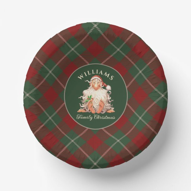 Retro Santa Family Christmas with Name and Year Paper Plate (Front)