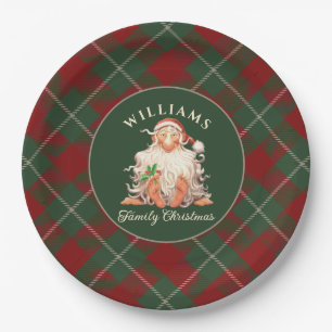 Retro Santa Family Christmas with Name and Year Paper Plate