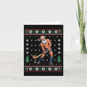 Retro santa field hockey player funny ugly card