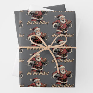 Retro Santa Football Player Ho Ho Hike Xmas Wrapping Paper Sheet
