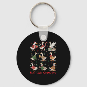 Retro Santa Goose Cute Merry Christmas Tis The Sea Key Ring
