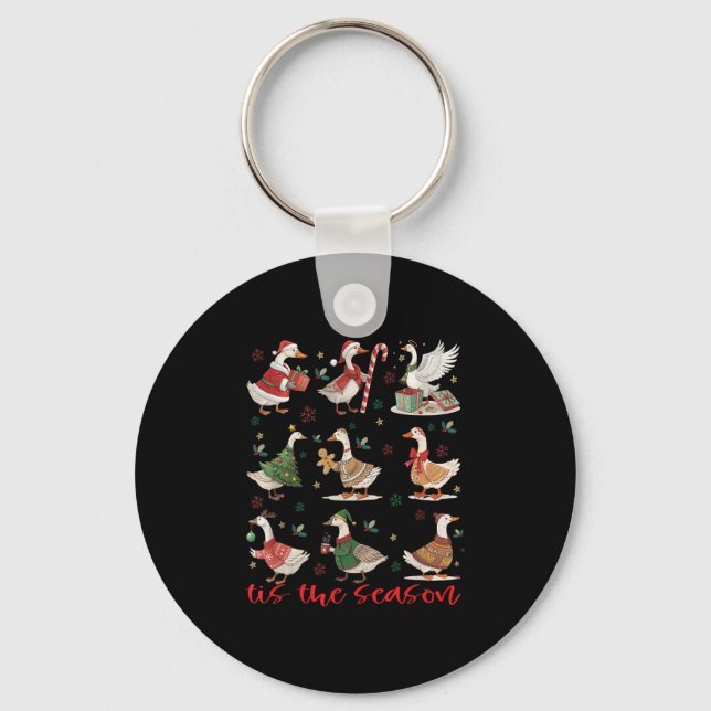 Retro Santa Goose Cute Merry Christmas Tis The Sea Key Ring (Front)