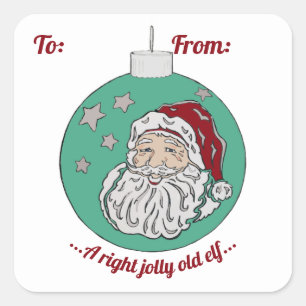 Retro Santa (green) Square Sticker