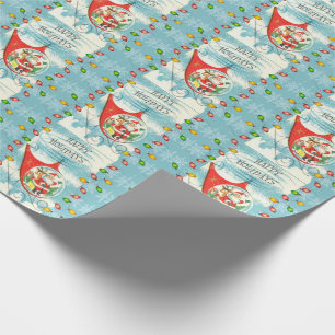 Retro Santa Helicopter Holiday Lights Aqua Blue Wrapping Paper