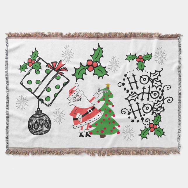 Retro Santa Ho Ho Ho Christmas Holiday Throw (Front)