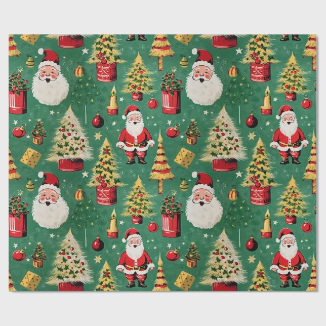 Retro Santa Holiday Delights Wrapping Paper (Flat)