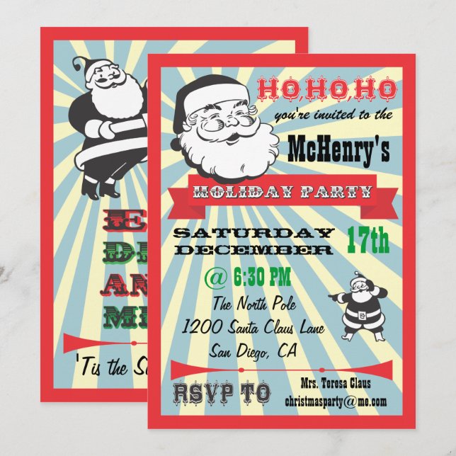 Retro Santa Holiday Party Invitations (Front/Back)