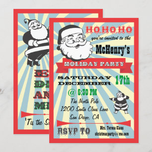 Retro Santa Holiday Party Invitations