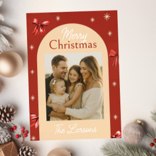 Retro Santa & Holly Arch Christmas Card