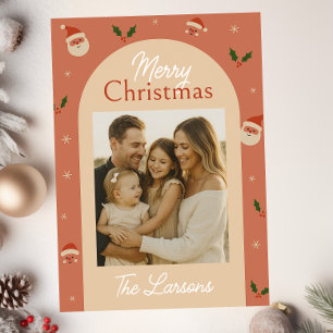 Retro Santa & Holly Arch Christmas Card
