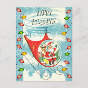 Retro Santa in Helicopter Modern Vintage Christmas Holiday Postcard